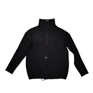 techno retro cool black turtle neck sweater, middle zipper, adjustable strings